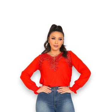 Imagem de Blusa Manga Longa Elegante Renda Crepe Executiva SKU:BML19 - R.S MODAS