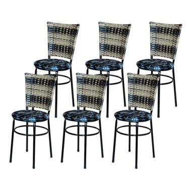 Imagem de 6 Cadeiras para Cozinha Preta Hawai Cappuccino Premium Assento Floral 