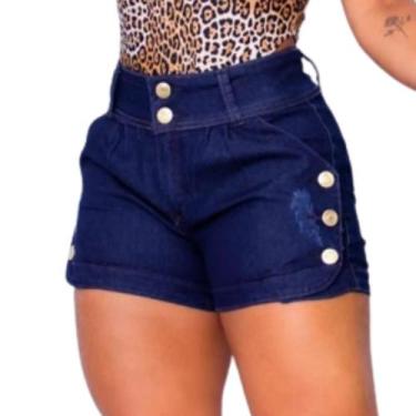 Imagem de Short Jeans Cintura Alta Feminino Slim e Plus Size   - Karha, Azul esc