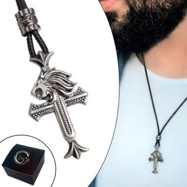 Imagem de Colar de Couro Ajustável Tradicional Leão Grafite - GRANADO ACESSÓRIOS