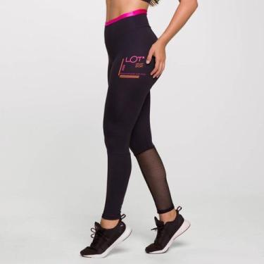 Imagem de Legging Sport Preto Poliamida com Estampa e Tela e Cós Rosa  - LOT FIT