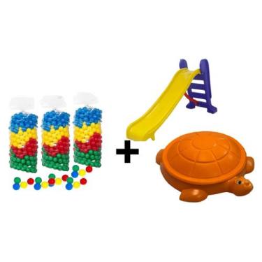 Imagem de Kit Tanque Jabuti de Areia + Escorregador médio + 350 Bolinhas Colorid