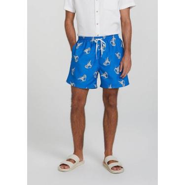 Imagem de Shorts Praia Masculino Estampado - Hering, P, Azul, Off white