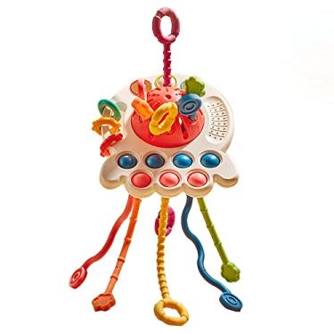 Imagem de Pruie Brinquedo de puxar cordão para bebês Montessori Brinquedos sensoriais Brinquedos para bebês de silicone de qualidade alimentar 6 a 12 meses Primeiro presente de aniversário para meninos e me