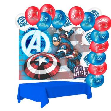 Imagem de Kit festa Capitão America Decoração Painel + Toalha + Balão - Regina -