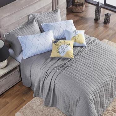Imagem de Colcha Cobre Leito Queen 7 Peças Basic 300 Fios Cinza Leaves - Enxoval