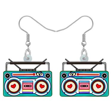 Imagem de YINYA Brincos de rádio vintage retrô de acrílico com pingentes, presentes divertidos para mulheres, berloques de festa dos anos 80 e 90, Medium, Acrílico, Sem pedra preciosa