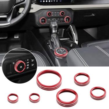 Imagem de Zekrom Tampa do botão do interruptor de engrenagem do farol de ar condicionado 4WD para acessórios interiores Ford Bronco 2021-2024, liga de alumínio, 6 peças (vermelho)
