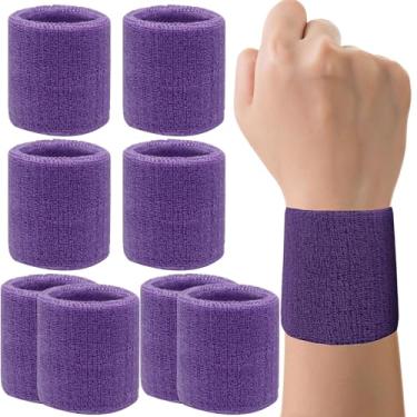 Imagem de Pacote com 8 faixas de pulso de tênis, faixas absorventes de suor para homens e mulheres, faixas de suor de algodão respirável para malhar, futebol, basquete, corrida, esportes atléticos - roxo escuro