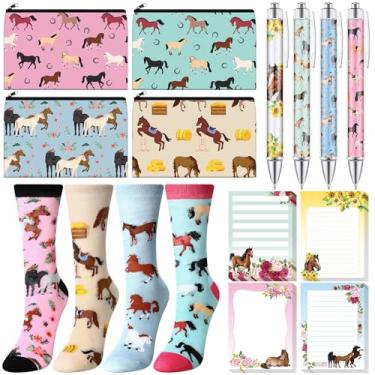 Imagem de Dispowreath 16 peças de presentes para amantes de animais, lindo presente de cavalo de bicho-preguiça, abelha, gato, cavalo, presente, engraçado, 3 x 4, canetas, bolsas de maquiagem, conjunto de meias