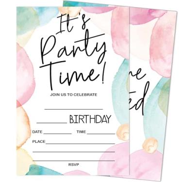 Imagem de heiyihe It's Party Time Convites de aniversário, pacote com 20 convites de festa de aniversário para meninos meninas com envelopes, suprimentos de festa para chá de bebê, 10 cm x 15 cm - D21