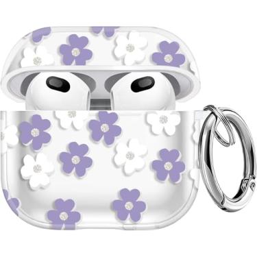 Imagem de Ins Flower Glitter Soft TPU Capa de fone de ouvido para Airpods 4 Geração Capa Acessórios Chaveiro,Purple