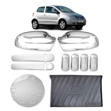 Imagem de Jogo aplique de maçaneta cromado + Par Aplique de Retrovisor + Aplique Tampa de Combustível + Tapete protetor bandeja de porta malas + Jogo Tampa de válvula Fox 2003 2004 2005 2006 2007 2008 2009