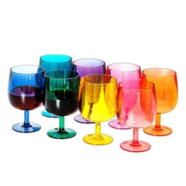 Imagem de KX-WARE Taças de vinho clássicas de acrílico multiuso, taças de vinho de haste de plástico de 340 g, conjunto de 8 multicoloridas