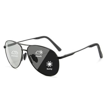 Imagem de Cyxus Óculos de sol aviador para homens, polarizado, proteção UV400, óculos de sol piloto militar, modernos para dirigir e caminhar 1489, Óculos de sol 06 fotocromáticos aviador - armação preta,