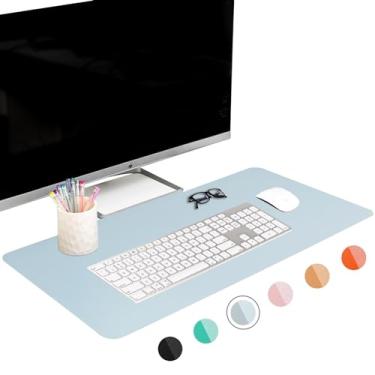 Imagem de Almofada de mesa de couro com base de camurça antiderrapante, à prova d'água, multifuncional, bloco de anotações, mouse pad grande, acessórios de escritório em casa, laptop e teclado protetor de mesa, tapete para jogos (azul esfumaçado)