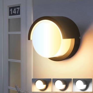 Imagem de Luzes de parede externas de 3 CCT, arandela de LED redonda com escurecimento de alumínio preto, luminárias externas para casa, varanda, garagem, passarela, quintal, jardim