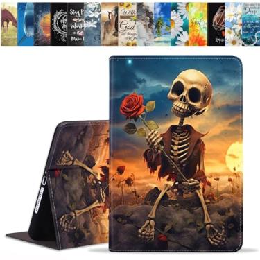 Imagem de BWOOLL Capa para Samsung Galaxy Tab S10 Plus (2024)/S9 Plus/S9 FE Plus 5G 12,4 polegadas (2023), capa fina e leve de couro PU com suporte para despertar/hibernar automaticamente, caveira engraçada e