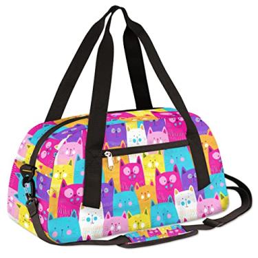 Imagem de Bolsa de viagem infantil para meninas, bolsa de dança, leve, resistente à água, dobrável, bolsa de ginástica esportiva, para fim de semana, festa do pijama, bolsa de viagem para meninos e meninas, Gatos coloridos