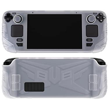 Imagem de PlayVital Capa protetora da série Armor para Steam Deck, protetor de silicone macio para Steam Deck com botão traseiro aprimorado projetado e tampas de aperto de polegar - branco transparente