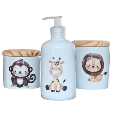 Imagem de Kit higiene bebê Safari 3 peças - potes e porta álcool - Porcelana Tam