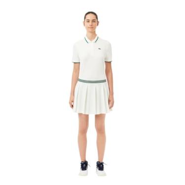 Imagem de Lacoste Saia esportiva feminina de tênis piqué com forro, Branco/Verde, 46