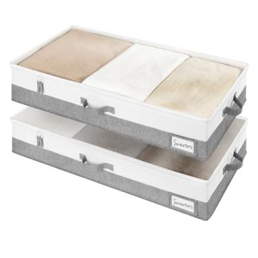 Imagem de StorageWorks Recipientes grandes de armazenamento sob a cama com alças e suporte de etiquetas, pacote com 2 caixas de tecido ultragrosso, organizador de armário para roupas, cobertores, suéteres