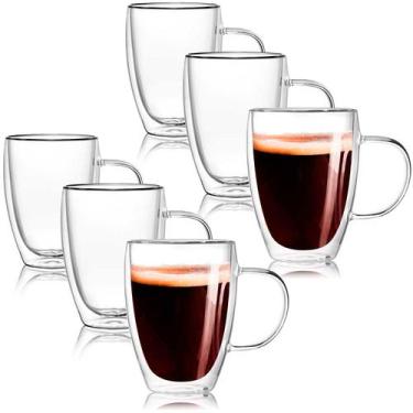 Imagem de Conjunto 6 Xícaras Parede Dupla de Vidro 350 ML Jogo de Xicaras para C