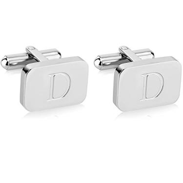 Imagem de Abotoaduras masculinas de aço inoxidável gravadas com inicial em ouro branco 18K - Letra personalizada A-Z da Lux & Pair