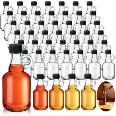 Imagem de Blushtier 48 pacotes de garrafas de vidro de 100 ml de xarope de bordo com alça de laço e tampas pretas, frascos de vidro transparente reutilizáveis para molho, leite, suco, óleo