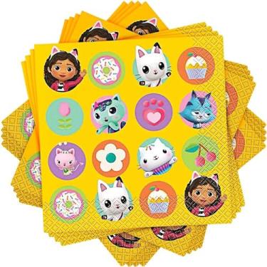 Imagem de Unique Yellow Paper Luncheon Napkins (Pack of 16) - Adorable Gabby's Dollhouse Design, Perfect for Themed Birthday Parties, Celebrations, & Special Occasions