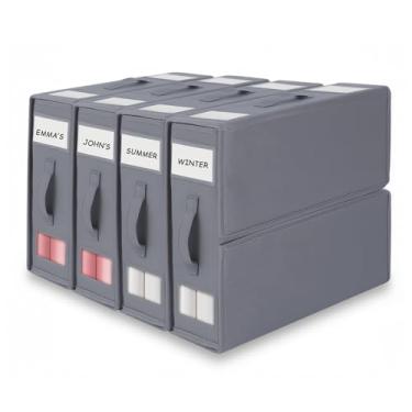 Imagem de combocube Pacote com 4 caixas organizadoras de lençóis dobráveis para armário de linho, com janela e etiqueta, caixas de armazenamento de roupa de cama king ou queen, recipiente que economiza espaço
