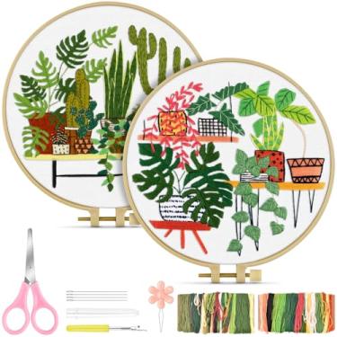 Imagem de TINDTOP Kit De Bordado Para Adultos, Kit De Bordado De Cacto Para Iniciantes, Inclui Bastidor De Tecido Para Bordado, Linhas Para Amantes De Artesanato, Ponto À Mão Com Técnicas De Habilidade De Bord