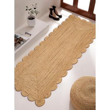 Imagem de RIANGI Tapete de juta tecido à mão - 6 x 1,8 m - Tapetes retangulares reversíveis bege rústico para quarto, cozinha, sala de estar - Decoração de piso de entrada trançada natural vintage boho tapete