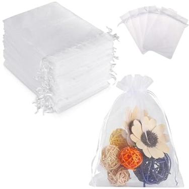 Imagem de 100 peças de organza transparente premium, bolsa de presente com cordão, 10 x 12 cm, bolsa branca para lembrancinhas de casamento, sacolas de presente de joias para festa, Natal, joias, sabonetes de