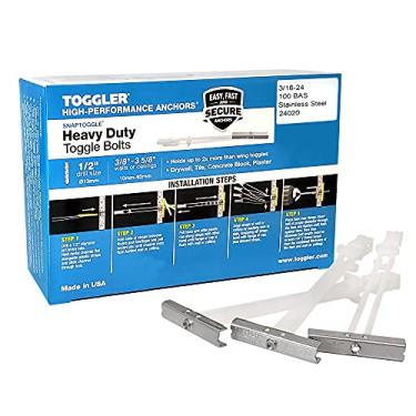 Imagem de TOGGLER Snaptoggle Bas Toggle Anchor, Canal De Aço Inoxidável 304, Faixa De Aderência De 3/8 A 3-5/8, Para Tamanho De Fixador Unc De 3/16 A 24 (Pacote Com 100)