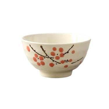 Imagem de 2 peças 11,4 cm/utensílios de mesa japoneses criativos florais pintados à mão, tigela de arroz de sobremesa rosqueada doméstica de cerâmica - tigela rosqueada de 11,4 cm - Hongmei