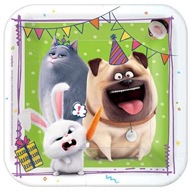 Imagem de Pratos de papel quadrados verdes para festa "The Secret Life Of Pets 5.1 cm 17.8 cm x 17.8 cm, 8 ct.