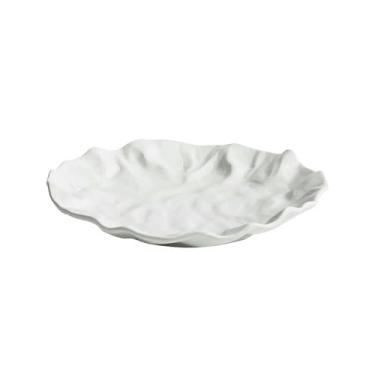 Imagem de Prato de cerâmica plissado para refogar, prato de refeição ocidental estilo japonês doméstico - tecido plissado de 30,5 cm prato raso - branco