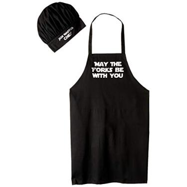 Imagem de Avental de churrasco de Star Wars e conjunto de chapéu de chef, presente de avental inovador, aventais engraçados para grelhar por CoolAprons, Preto, Tamanho �nico