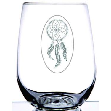 Imagem de IE Laserware Nativo Americano - Taça de vinho sem haste de 482 g - Apanhador de sonhos - Vidro gravado - Ótimo para qualquer amante de vinho - Aniversário, inauguração de casa, casamento ou adicione à