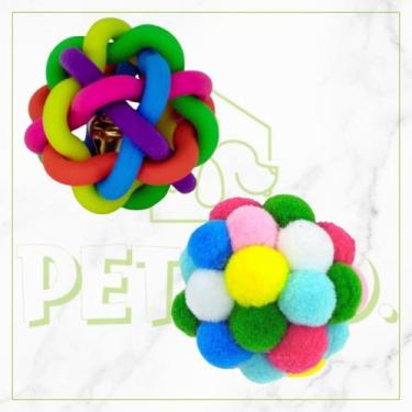 Imagem de Brinquedos para Gatos Monte seu Kit Bola Sino Pelúcia e Mola Maluca - 