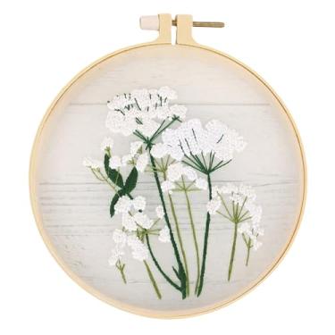 Imagem de Huacan Kits de bordado para adultos, padrão de flores estampadas para iniciantes, 1 peça, kit de costura de flores de ponto cruz DIY 19 x 19 cm