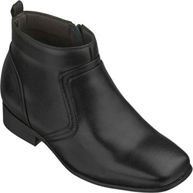 Imagem de Calto sapato masculino invisível com elevação de altura - Botas de cano curto com zíper de couro preto - 8,9 cm mais alto - G99809, Preto, 9