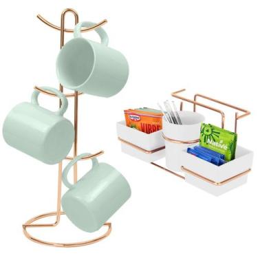 Imagem de Kit Porta Sachê Suporte Organizador Porta Xícaras Café Bancada Cozinha