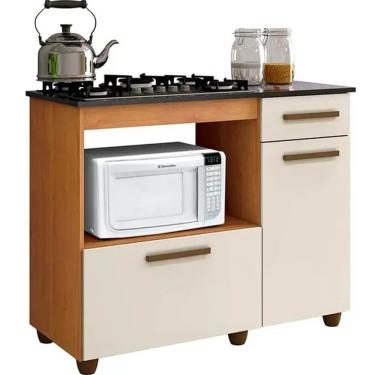 Imagem de Balcão Violeta para Cooktop 4 Bocas e Forno 2 Portas 1 Gaveta Kaiki Cor Nature Off White