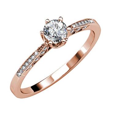 Imagem de VIFE Anéis de compromisso femininos banhados a ouro 18 K com zircônia cúbica CZ, 7, Banhado a ouro 18K, Zircônia cúbica