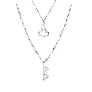 Imagem de 2 peças de pingente Mjolnir de martelo de Thor + The Elder Futhark Runes Mjolnir para mulheres, colar viking, banhado a ouro 18K, fé pagã nórdica, presentes delicados, Metal