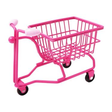 Imagem de Ioensy Mini carrinho de compras, mini cesto de armazenamento, cesto de maquiagem de garotas de computador multiuse empurrar carrinho de brinquedos para, Rosa Vermelha