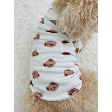 Imagem de Camiseta de veludo macio, estampa de ursinho de pelúcia, PP, P, M, G, para cães pequenos a médios (grande)